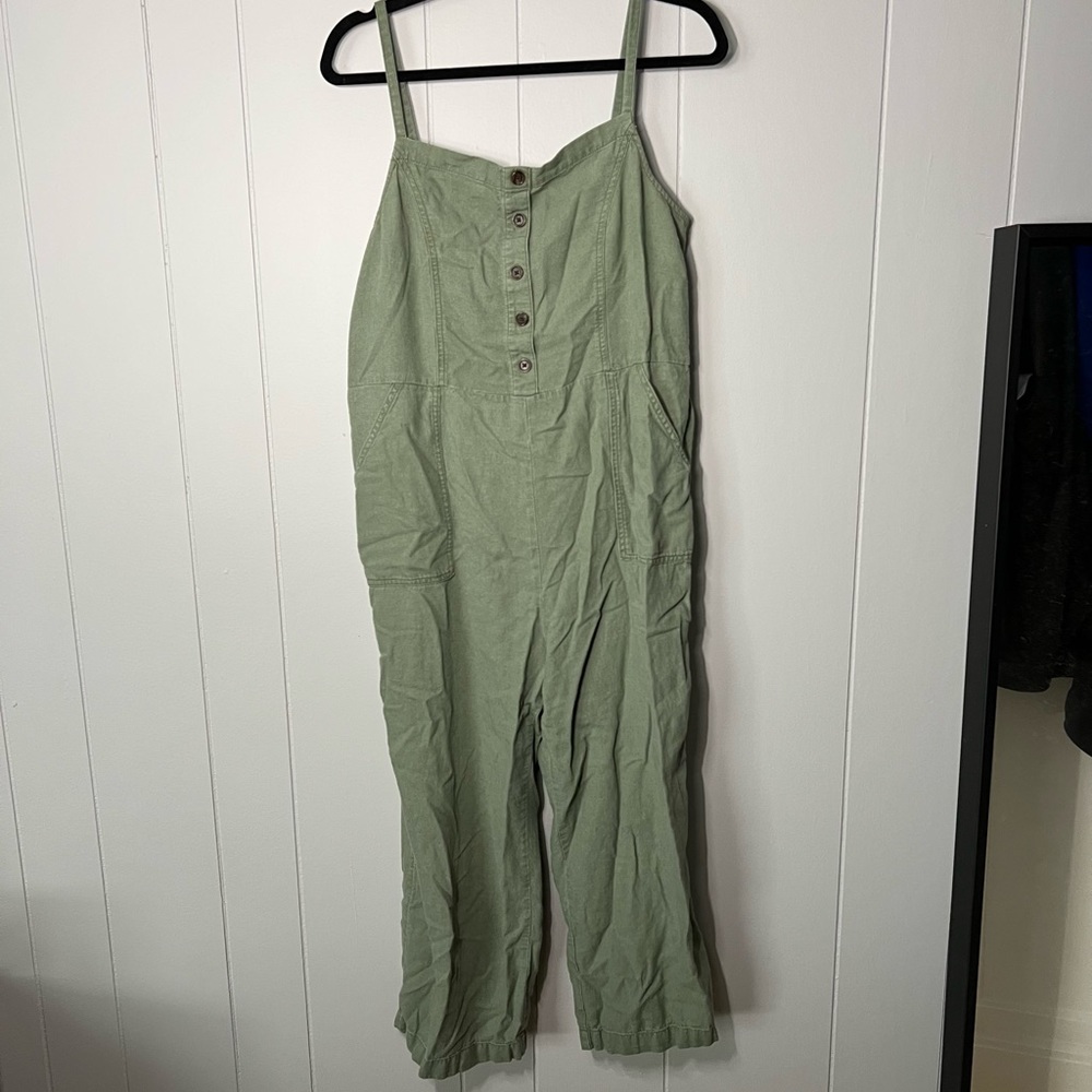 Old Navy Green Linen Blend Sleeveless Jumpsuit Sz L